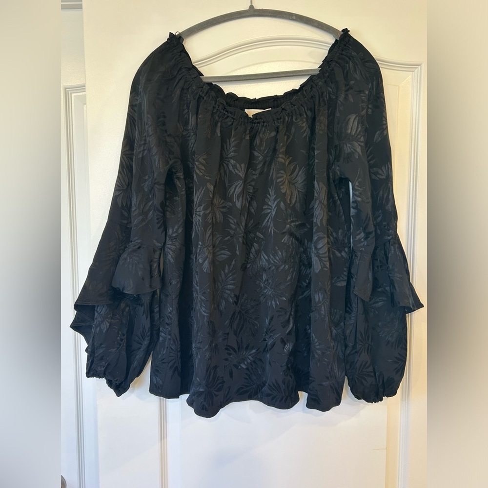 NWT MICHAEL Michael Kors Women’s Embroidered Off-The-Shoulder Peasant Top Black - Picture 4 of 11